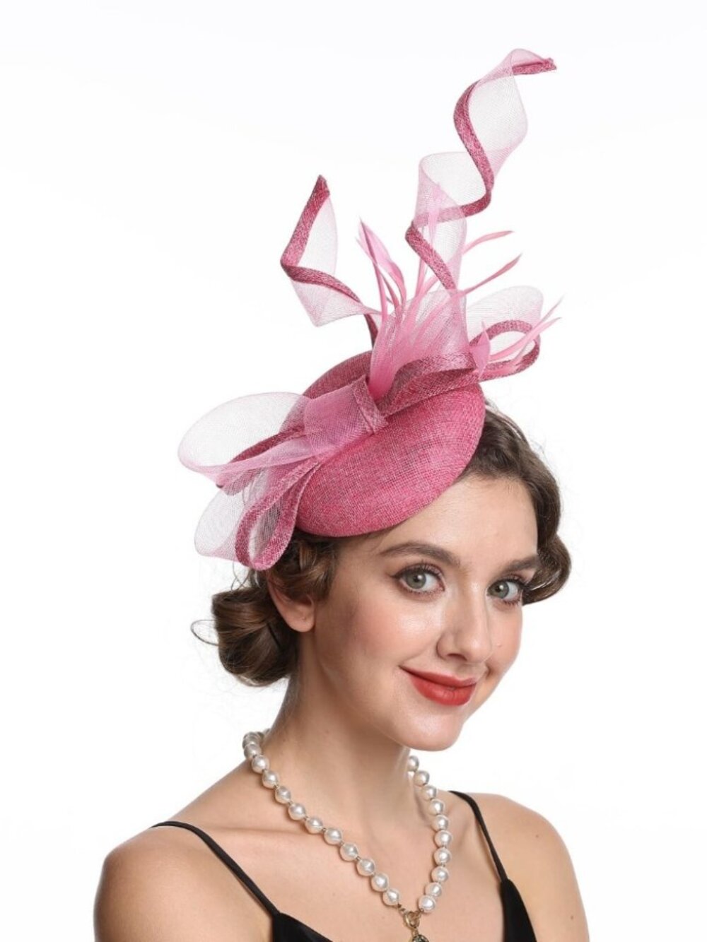 Women’s Feather Fascinator Derby Bridal Hat Hj12-dark Pink